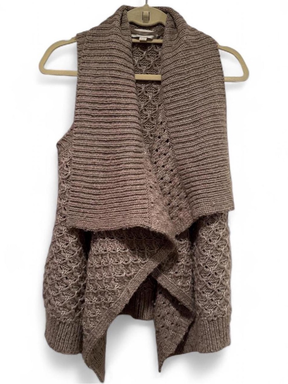 Loft Open-Front Taupe Knit Draped Sweater Vest - fits most sizes
